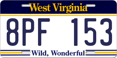 WV license plate 8PF153