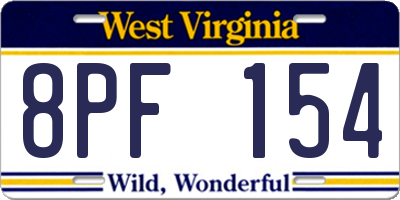 WV license plate 8PF154