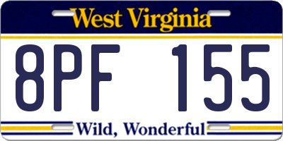 WV license plate 8PF155