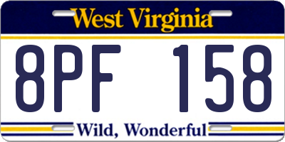 WV license plate 8PF158