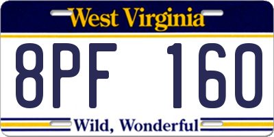 WV license plate 8PF160