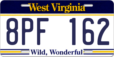 WV license plate 8PF162