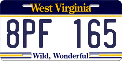 WV license plate 8PF165