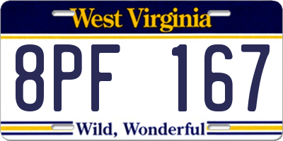 WV license plate 8PF167
