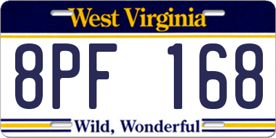 WV license plate 8PF168