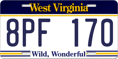 WV license plate 8PF170