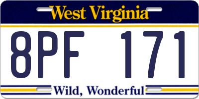 WV license plate 8PF171