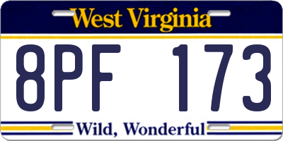 WV license plate 8PF173