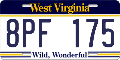 WV license plate 8PF175