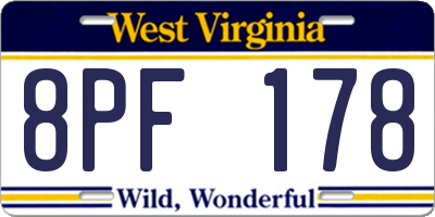 WV license plate 8PF178