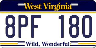 WV license plate 8PF180