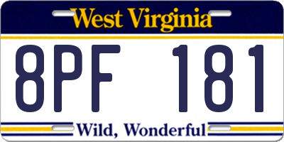 WV license plate 8PF181