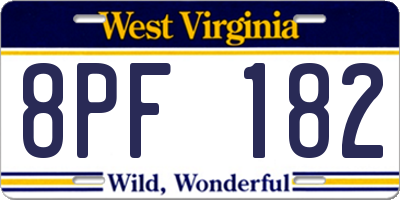 WV license plate 8PF182