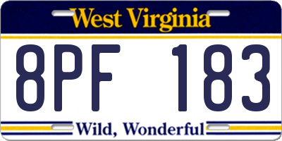 WV license plate 8PF183