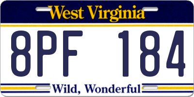 WV license plate 8PF184