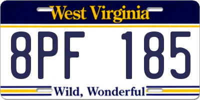 WV license plate 8PF185