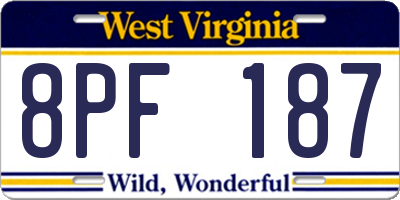 WV license plate 8PF187