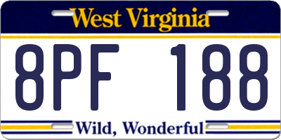 WV license plate 8PF188