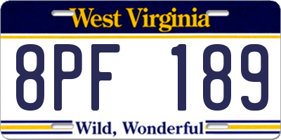 WV license plate 8PF189