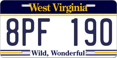 WV license plate 8PF190