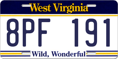 WV license plate 8PF191