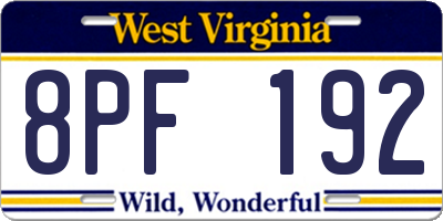 WV license plate 8PF192