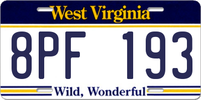 WV license plate 8PF193
