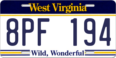 WV license plate 8PF194