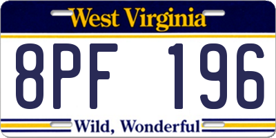 WV license plate 8PF196
