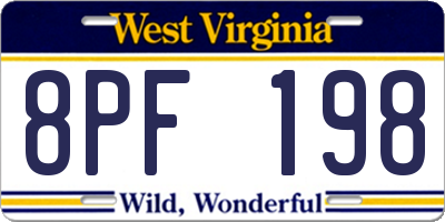 WV license plate 8PF198