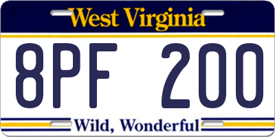 WV license plate 8PF200