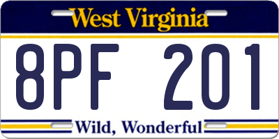 WV license plate 8PF201