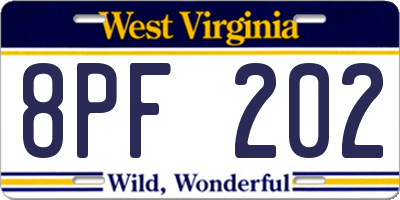 WV license plate 8PF202