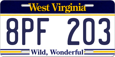 WV license plate 8PF203
