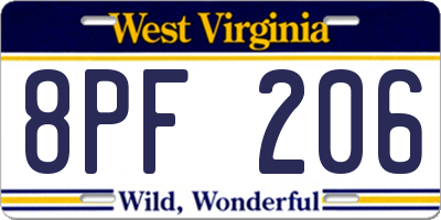 WV license plate 8PF206