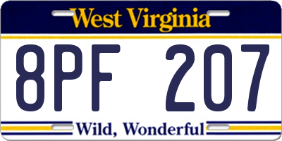 WV license plate 8PF207