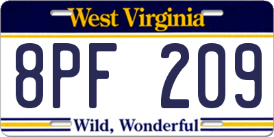 WV license plate 8PF209