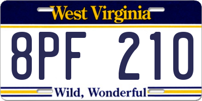 WV license plate 8PF210