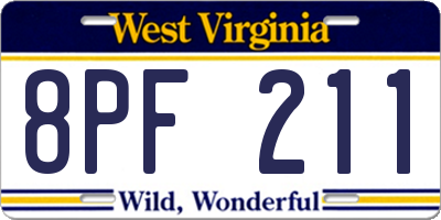 WV license plate 8PF211