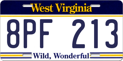 WV license plate 8PF213