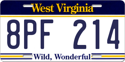 WV license plate 8PF214