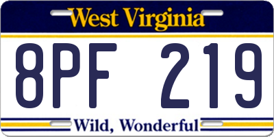 WV license plate 8PF219