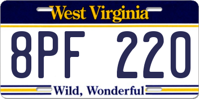 WV license plate 8PF220
