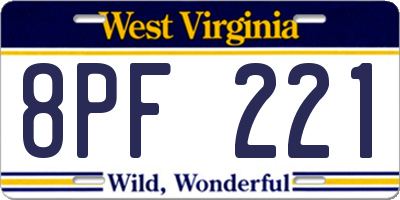 WV license plate 8PF221