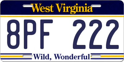 WV license plate 8PF222