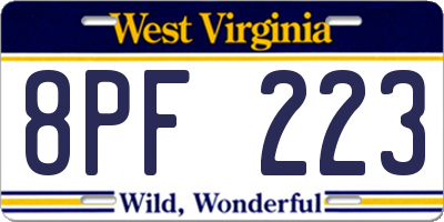 WV license plate 8PF223