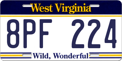 WV license plate 8PF224