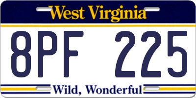WV license plate 8PF225