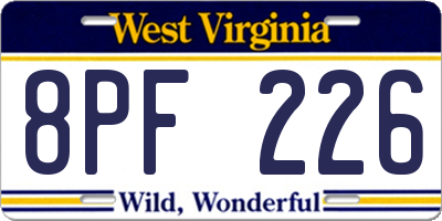 WV license plate 8PF226