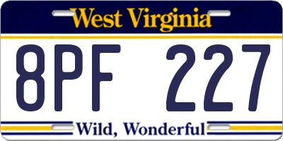 WV license plate 8PF227